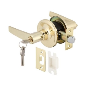 ลูกบิดก้านโยกพร้อมล็อค (ประตูทางเข้า) สีทองเหลืองเงา HAFELE 489.10.781