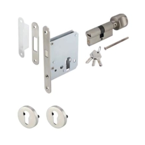 ชุดตลับกุญแจระบบมอร์ทิสล็อค พร้อมอุปกรณ์ล็อค (ประตูทางเข้า) สีสแตนเลสด้าน HAFELE 499.65.010