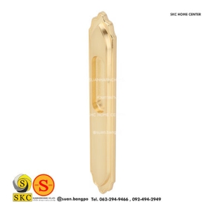 มือจับประตูซิงค์อัลลอยด์ พร้อมอุปกรณ์ล็อคประตูบานเลื่อน (มือจับหลอก) สีทองเหลืองปัดด้าน HAFELE 499.65.022