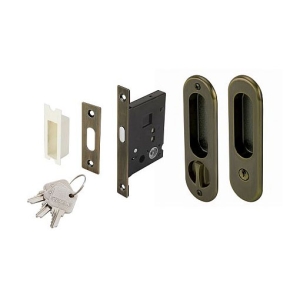 มือจับประตูซิงค์อัลลอยด์ พร้อมอุปกรณ์ล็อคประตูบานเลื่อน (ประตูทางเข้า) สีทองเหลืองรมดำ HAFELE 499.65.091