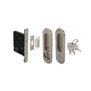 มือจับประตูซิงค์อัลลอยด์ พร้อมอุปกรณ์ล็อคประตูบานเลื่อน (ประตูทางเข้า) สีนิกเกิ้ลด้าน HAFELE 499.65.092