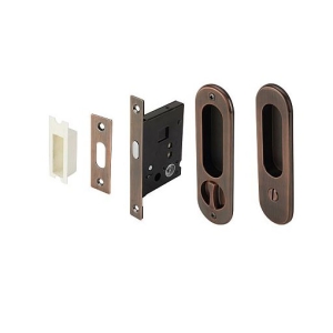 มือจับประตูซิงค์อัลลอยด์ พร้อมอุปกรณ์ล็อคประตูบานเลื่อน (ประตูห้องน้ำ) สีทองแดงรมดำ HAFELE 499.65.102