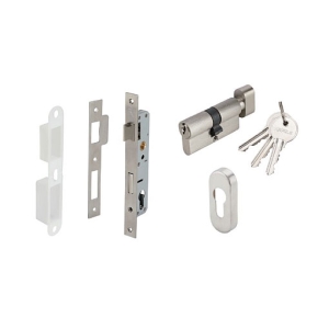 ชุดตลับกุญแจ ระบบมอร์ทิสล็อค เฟรมแคบ (ประตูทางเข้า) สีสแตนเลสด้าน HAFELE 499.65.214