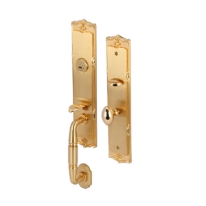 มือจับประตูซิงค์อัลลอยด์ พร้อมระบบมอร์ทิสล็อค (สีทองเหลืองปัดด้าน) HAFELE 499.94.002