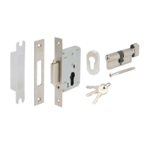 HAFELE 499.65.130 ชุดตลับกุญแจ ระบบมอร์ทิสล็อค พร้อมอุปกรณ์ รุ่น STANDARD (ประตูทางเข้า) สีสแตนเลสด้าน