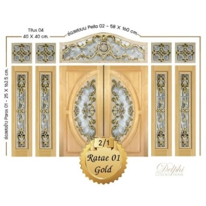 กระจกประตูหน้า Original Ratae 01 Gold ขนาด 52×162.5 cm. Delphi Luxury Door